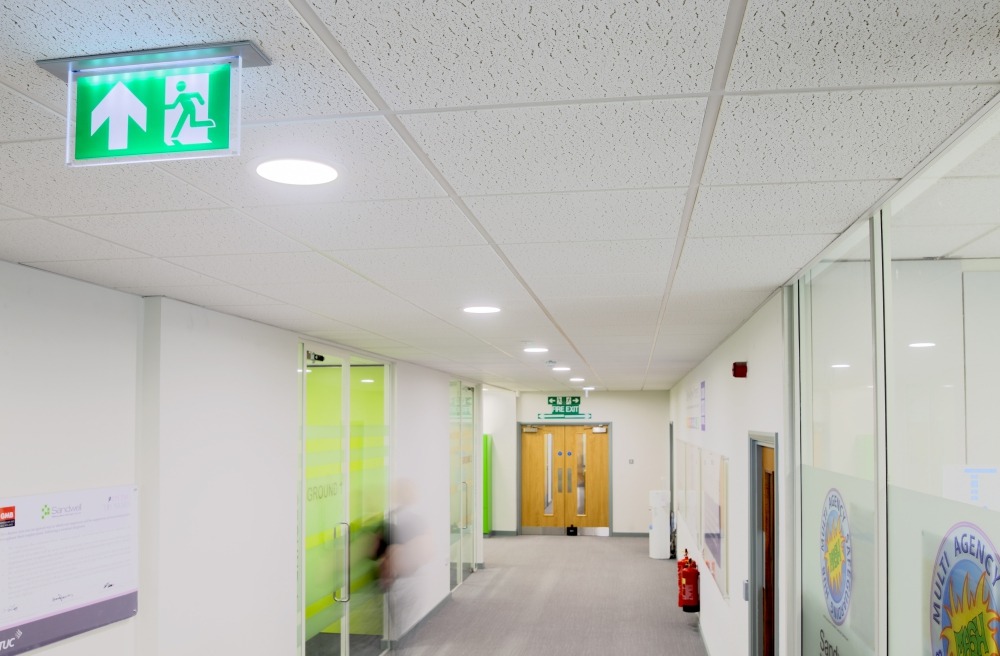 Tamlite hallway emergency LED lighting wellbeing and sustainability