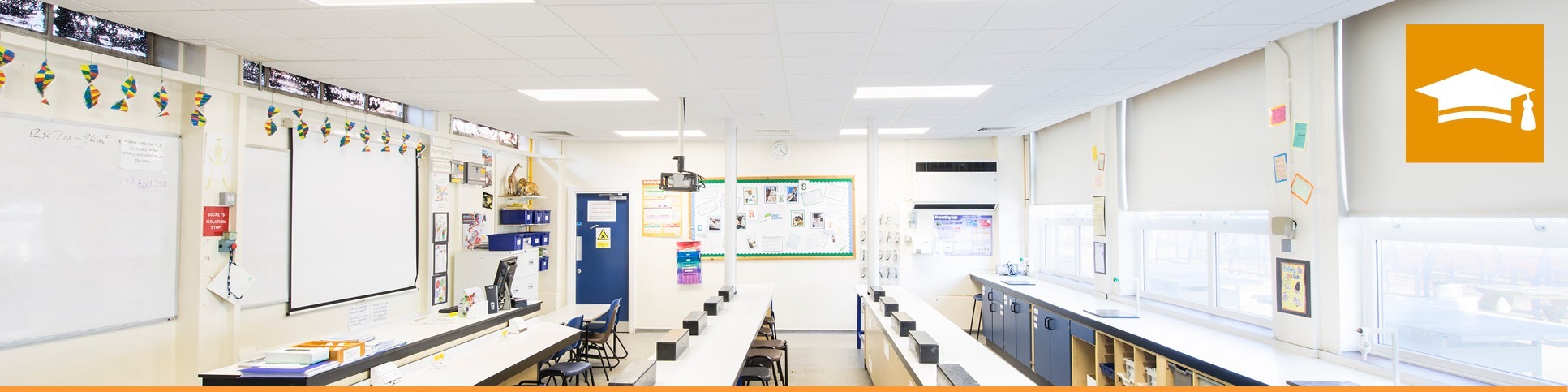 Tamlite Lighting for Education Wellbeing classroom with icon header