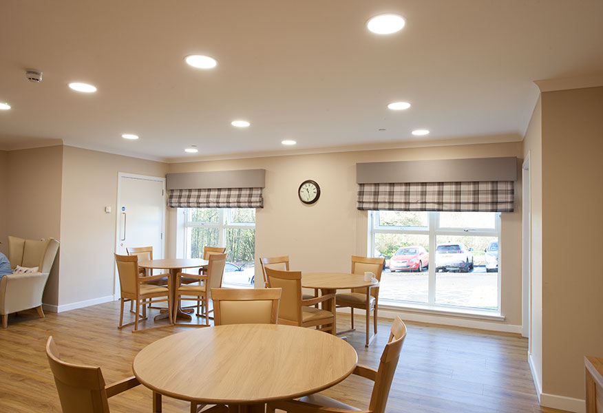Tamlite Rosehall Care Home dining area LED lighting downlights
