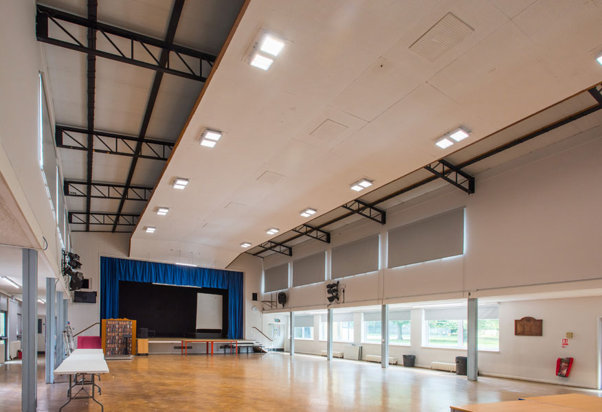 Tamlite The Abbey School Faversham Kent main hall LED lighting stage area
