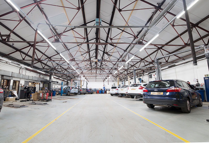 Tamlite Paynes Ford Garage industrial garage are lighting