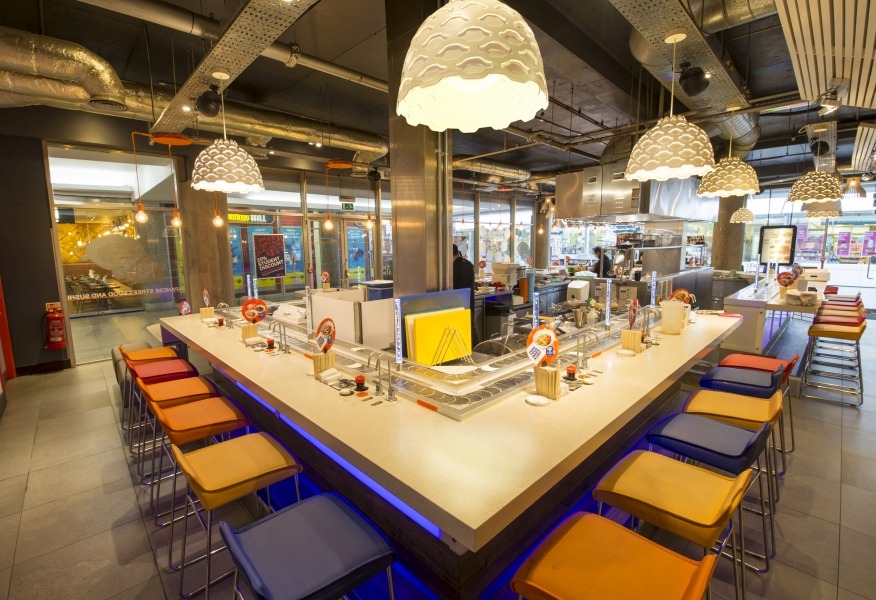 Tamlite Yo Sushi Russell Square London dining area and kitchen LED lighting