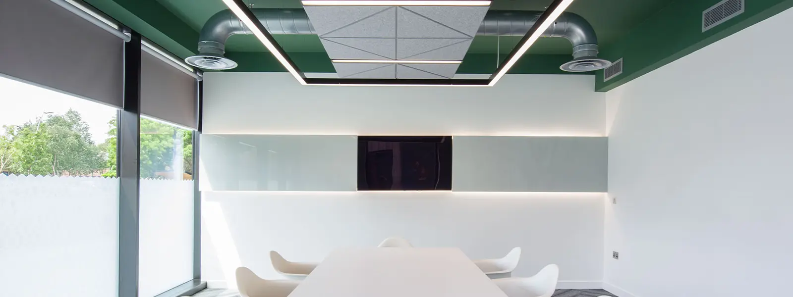 Modern office with batten rectangular lighting