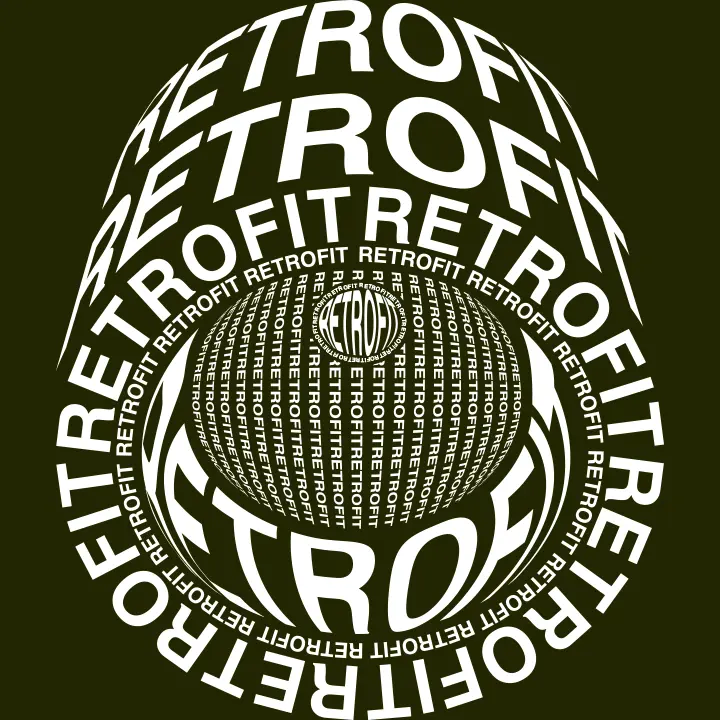 retrofit word warp with green background